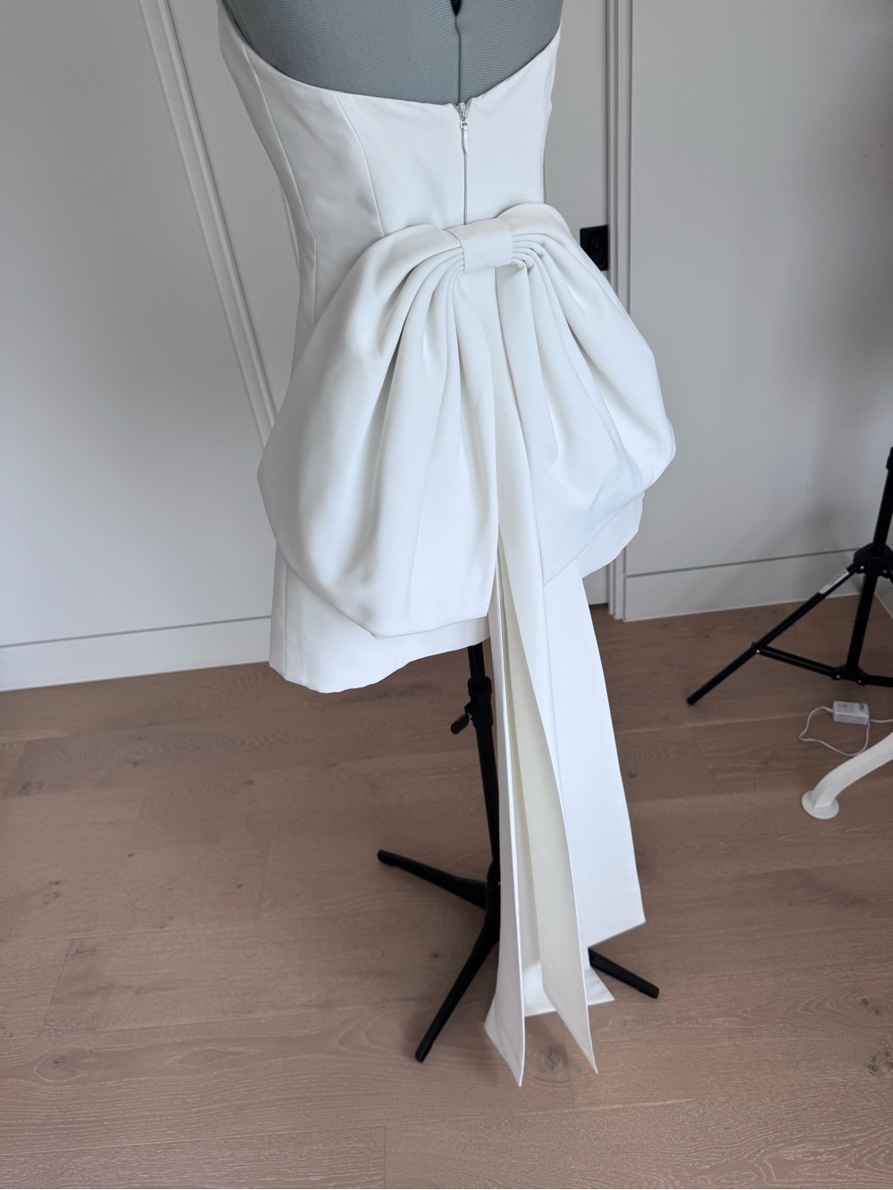 Sachin + Babi White Strapless Mini Dress with Dramatic Bow-wedding-bridal